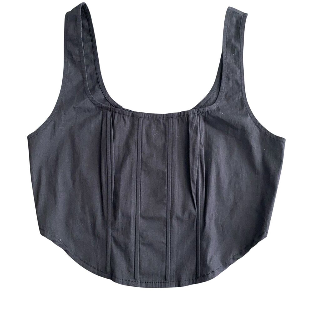 BOG Collective Black Crop Tank Top With Boning Biker Grunge Sz Med
